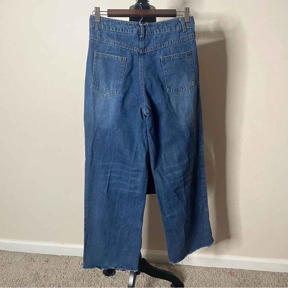 Alexander‎ Wang Women’s High Rise Wide Leg Raw Hem 4 Pocket Blue Jeans Sz M